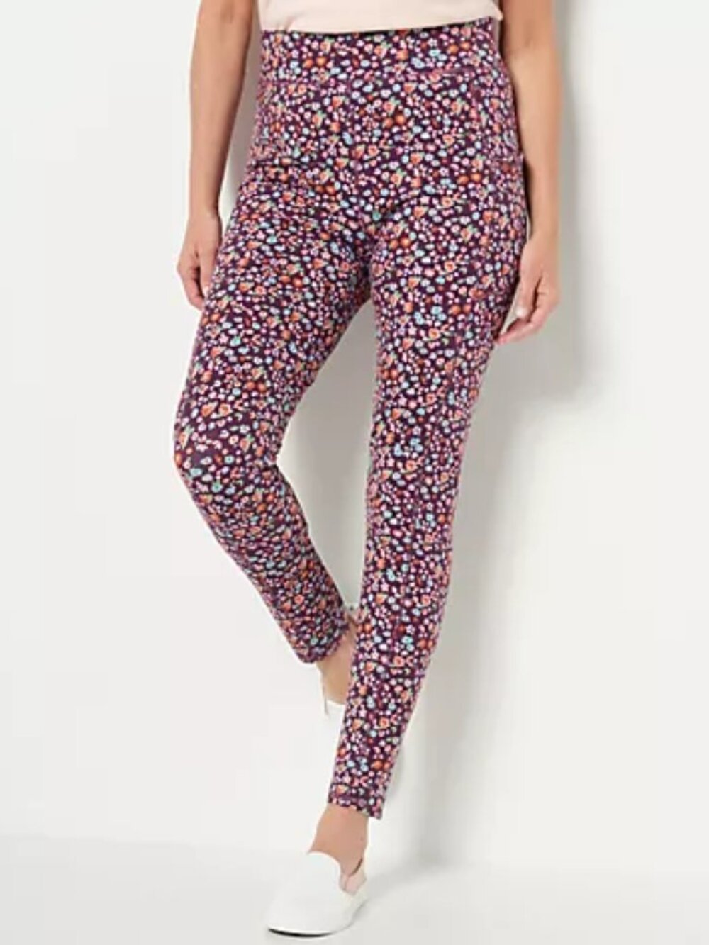 Denim & Co. Active Tall Duo Stretch Pant w/Side Pocket Burgandy Floral Tall 3X
